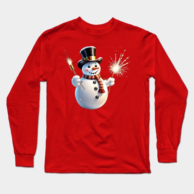 SNOWMAN AND SPARKLER Long Sleeve T-Shirt by likbatonboot